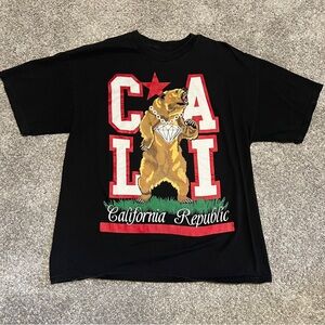 California Republic State Bear Bling Ice Necklace Black Tshirt Mens Size Large L